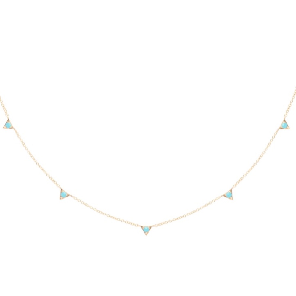 14k Yellow Gold 5 Turquoise Stone Necklace